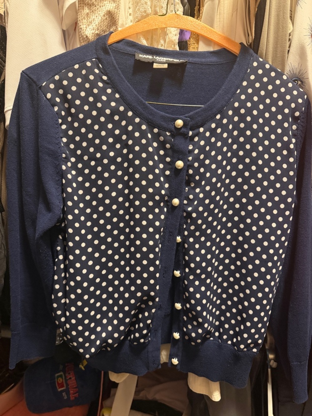 Karl Lagerfeld Navy and White Polka Dot Cardigan